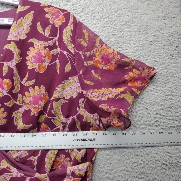 JBS Dress Women 32W Multicolor Floral Lined Lightweight Short Sleeve Wrap V-Neck - Picture 4 of 7